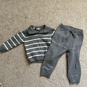 Mango Boys 2-3T Knitted Gray & White Striped Set
